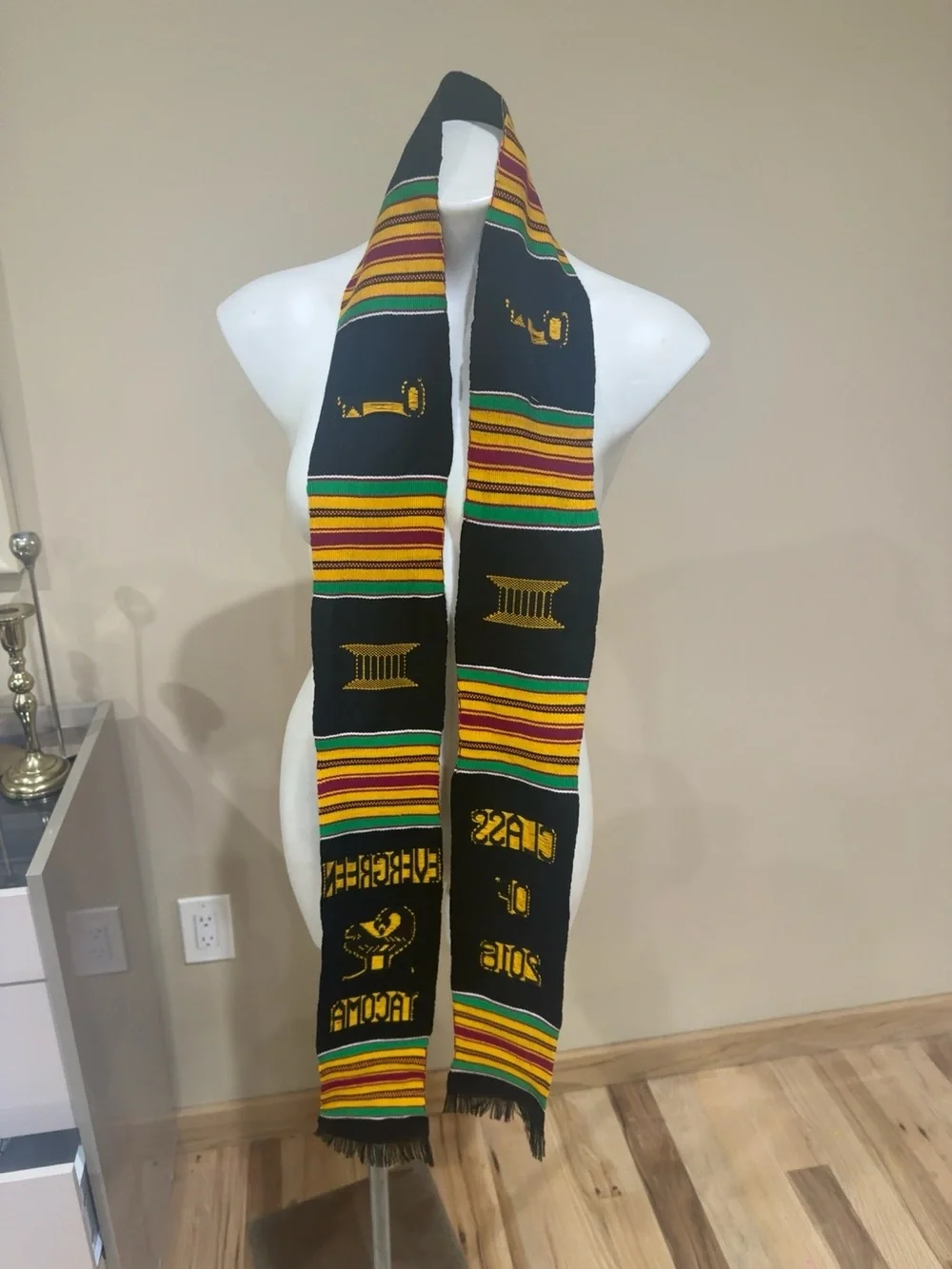 Kente-Inspired Black, Yellow & Green Men's Scarf
